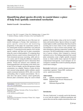 Quantifying Plant Species Diversity in Coastal Dunes: a Piece of Help from Spatially Constrained Rarefaction
