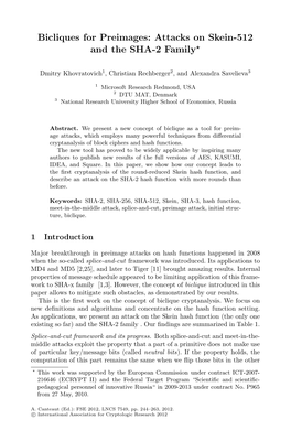 Bicliques for Preimages: Attacks on Skein-512 and the SHA-2 Family