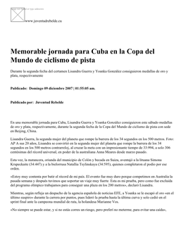 Memorable Jornada Para Cuba En La Copa Del Mundo De Ciclismo De Pista