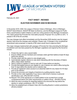 Fact Sheet - Revised Election November 2020 in Michigan