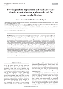 Breeding Seabird Populations in Brazilian Oceanic Islands: Historical Review, Update and a Call for Census Standardization