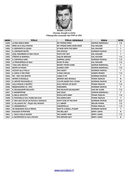 JERRY LEWIS (Jerome Joseph Levitch) Filmografia Essenziale Dal 1962 Al 2016