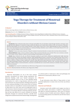 Yoga Therapy for Treatment of Menstrual Disorders Without Obvious Causes