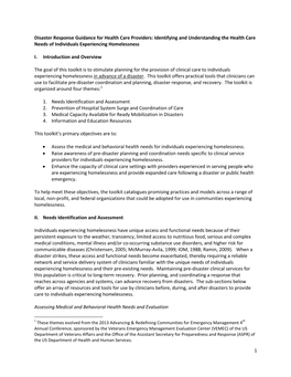 Disaster Response Guidance for Health Care Providers: Identifying and Understanding the Health Care Needs of Individuals Experiencing Homelessness