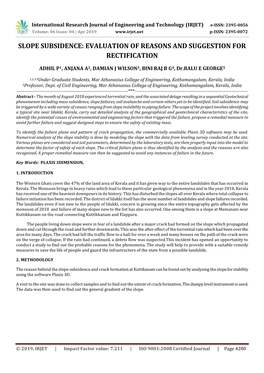 Slope Subsidence: Evaluation of Reasons and Suggestion for Rectification