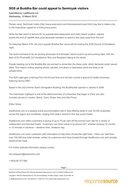 SOS at Buddha Bar Could Appeal to Seminyak Visitors Submitted By: Laterooms Ltd Wednesday, 10 March 2010