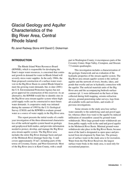 Glacial Geology and Aquifer Characteristics of the Big River Area, Central Rhode Island