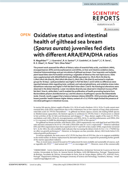 Oxidative Status and Intestinal Health of Gilthead Sea Bream (Sparus Aurata) Juveniles Fed Diets with Diferent ARA/EPA/DHA Ratios R