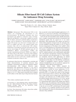 Silicate Fiber-Based 3D Cell Culture System for Anticancer Drug Screening