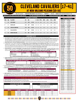 2019-20 Cleveland Cavaliers Game Notes Follow @Cavsnotes on Twitter Regular Season Game # 59 Road Game # 28