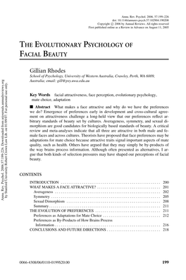 The Evolutionary Psychology of Facial Beauty