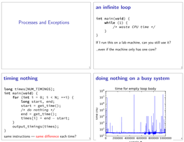 Processes and Exceptions While (1) { /* Waste CPU Time */ } }