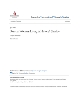 Russian Women: Living in History’S Shadow Angela Brintlinger