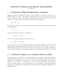 Dielectric Problems and Electric Susceptability Lecture 10
