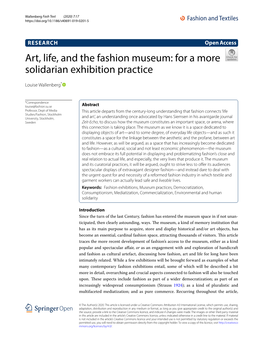 Art, Life, and the Fashion Museum: for a More Solidarian Exhibition Practice