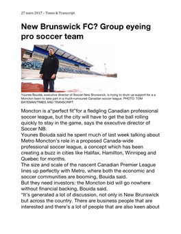 New Brunswick FC? Group Eyeing Pro Soccer Team