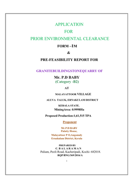 Application for Prior Environmental Clearance Form –1M & Pre-Feasibility Report For