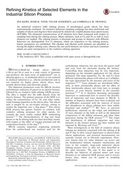 Refining Kinetics of Selected Elements in the Industrial Silicon