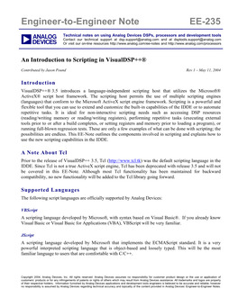 An Introduction to Scripting in Visualdsp++® Application Note (EE-235)