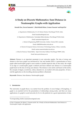 Sum Distance in Neutrosophic Graphs with Application