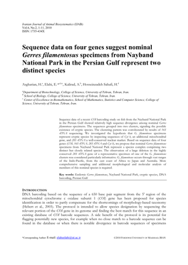 Sequence Data on Four Genes Suggest Nominal Gerres Filamentosus Specimens from Nayband National Park in the Persian Gulf Represent Two Distinct Species