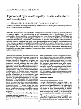 Jejuno-Ileal Bypass Arthropathy: Its Clinical Features and Associations J