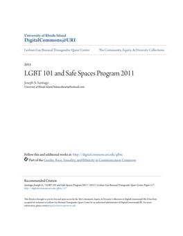 LGBT 101 and Safe Spaces Program 2011 Joseph A