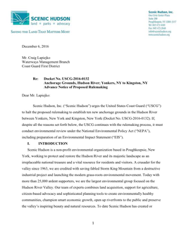 Docket No. USCG-2016-0132 Anchorage Grounds, Hudson River; Yonkers, NY to Kingston, NY Advance Notice of Proposed Rulemaking