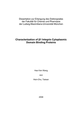 Characterization of Β1 Integrin Cytoplasmic Domain Binding Proteins
