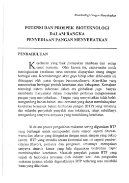 Potensi Dan Prospek Bioteknologi Dalam Rangka Penyediaan Pangan Menyehatkan