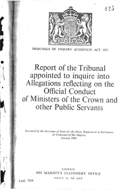 Report of the Tribunal Appointed to Inquire Into Official Conduct of Ministers of the Crown