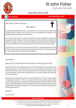 Catholic School Newsletter May 2018 @St Johnfisher@St Johnﬁsher