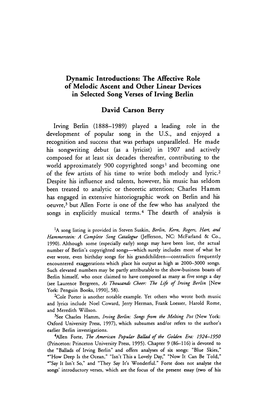 The Affective Role of Melodic Ascent and Other Linear Devices in Selected Song Verses of Irving Berlin