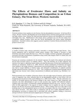 The Effects of Freshwater Flows and Salinity on Phytoplankton Biomass and Composition in an Urban Estuary, the Swan River, Western Australia