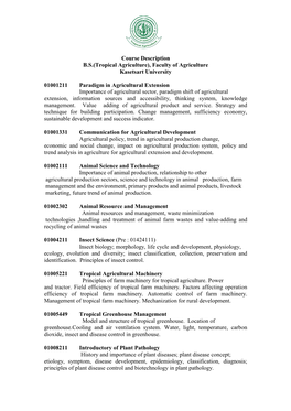 Course Description BS(Tropical Agriculture)