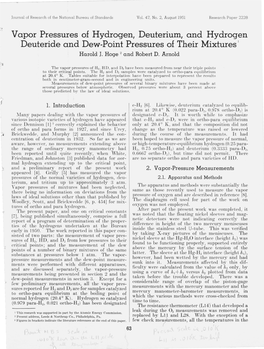 Vapor Pressures of Hydrogen, Deuterium, and Hydrogen Deuteride and Dew-Point Pressures of Their Mixtures