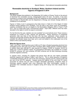 Renewable Electricity in Scotland, Wales, Northern Ireland and the Regions of England in 2014