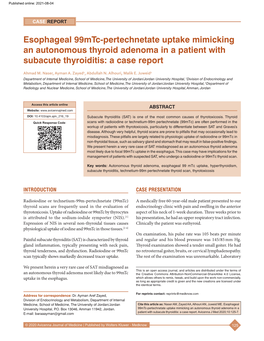 Esophageal 99Mtc-Pertechnetate Uptake Mimicking an Autonomous Thyroid Adenoma in a Patient with Subacute Thyroiditis: a Case Report