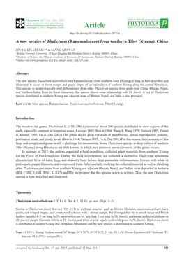 A New Species of Thalictrum (Ranunculaceae) from Southern Tibet (Xizang), China