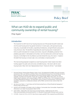 What Can HUD Do to Expand Public and Community Ownership of Rental Housing? Philip Tegeler1