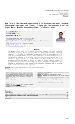 The Physical Education and Sport Studies in the Framework of Social Demands- Institutional Structuring and Teacher Training