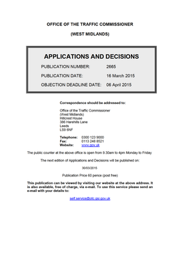 APPLICATIONS and DECISIONS 18 March 2015