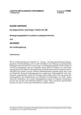 LANDTAG MECKLENBURG-VORPOMMERN Drucksache 7/2490 7