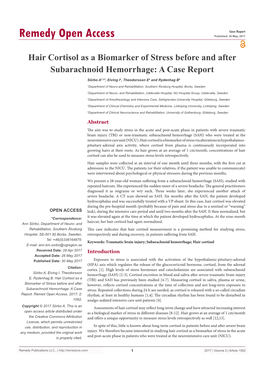 Hair Cortisol As a Biomarker of Stress Before and After Subarachnoid Hemorrhage: a Case Report