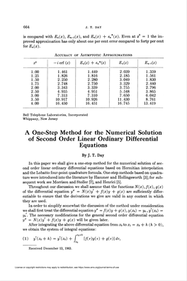 A One-Step Method for the Numerical Solution of Second Order Linear Ordinary Differential Equations