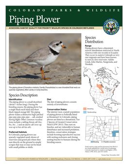 Piping Plover ASSESSING HABITAT QUALITY for PRIORITY WILDLIFE SPECIES in COLORADO WETLANDS