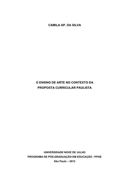 Camila Ap. Da Silva O Ensino De Arte No Contexto Da Proposta Curricular