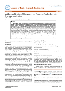 Anti-Bacterial Coating of Chrysanthemum Extract on Bamboo Fabric for Healthcare Applications