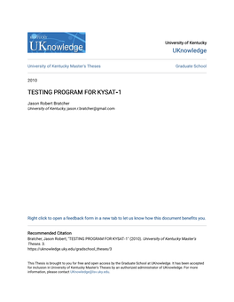 Testing Program for Kysat‐1