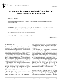 (Charales) of Serbia with the Estimation of the Threat Status